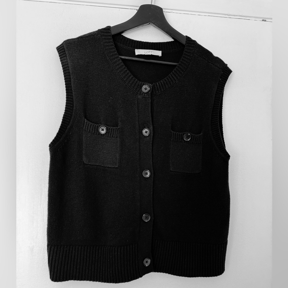 LOFT Black Button-Up Sweater Vest